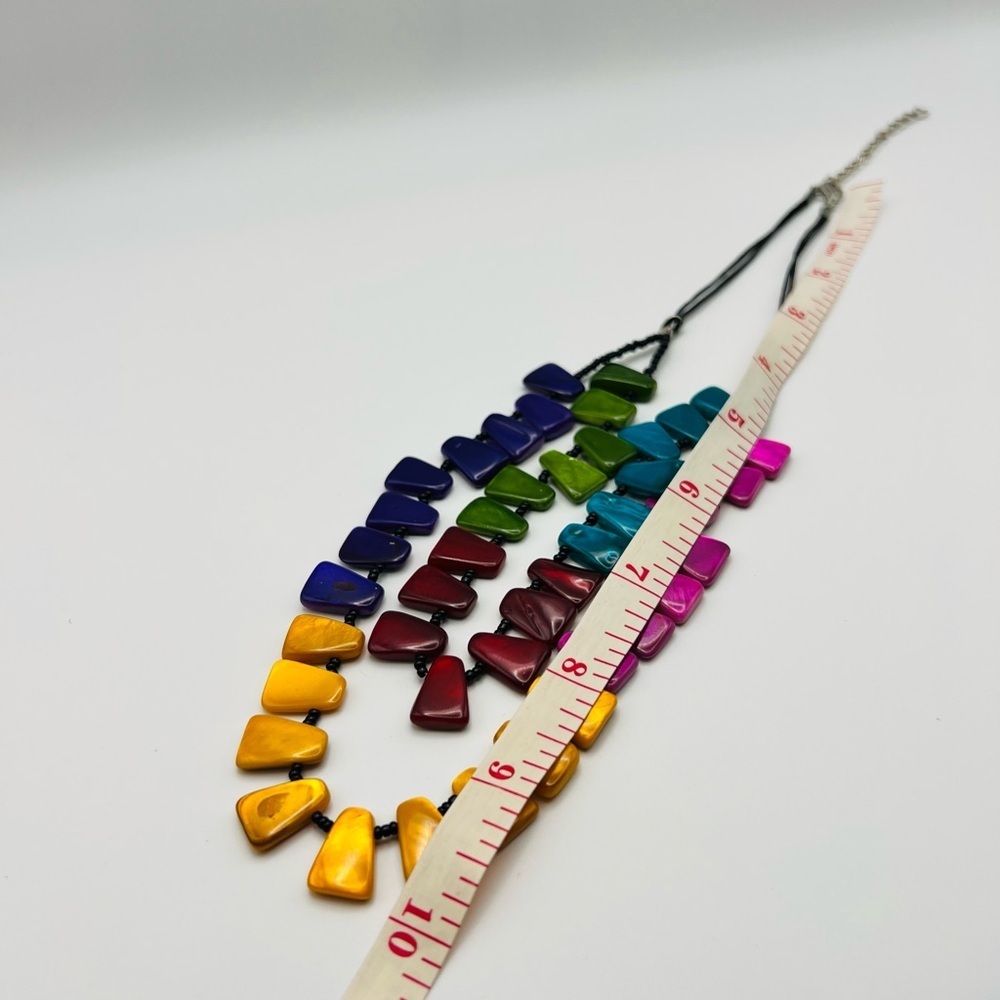Rainbow Statement Necklace Multicolor Shell Beads Layered - Picture 3 of 3